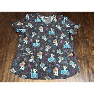 Scrubstar  Scrub Top Lg Women's Medical Nurse V-neck Novelty Seasonal Print Olaf